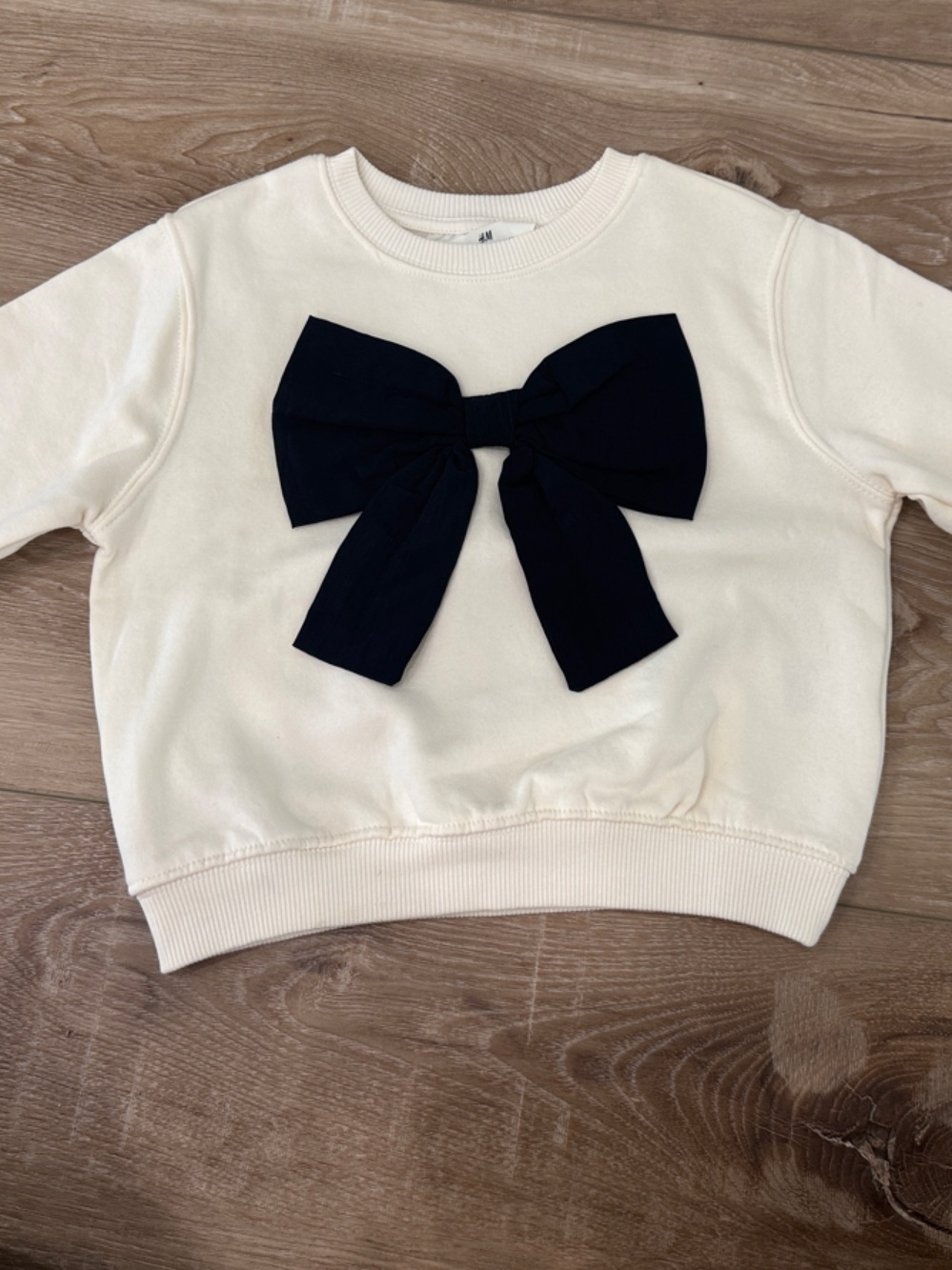 H&M Cream Sweatshirt with Black Navy Bow